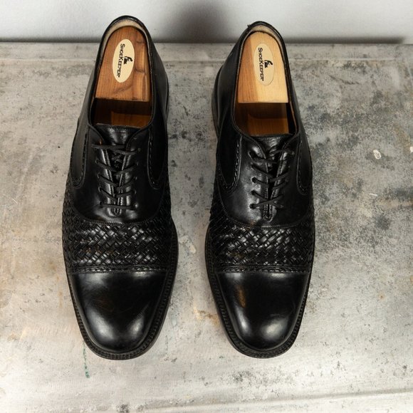 Mezlan Leather San Juan Black Woven Vero Cuoio 9.5 Men's Dress Shoe Lace Up - Picture 4 of 9